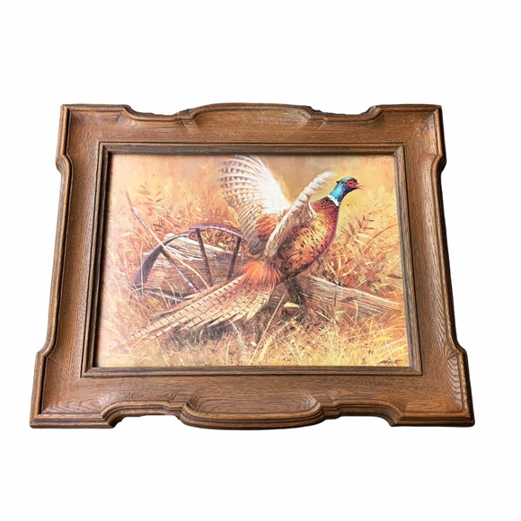 Vintage 1981 Homco Hunting Pheasant Print Faux Wood Frame Rustic Farmhouse - Picture 1 of 6